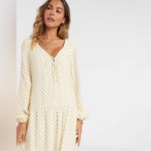 Vila midi dress with balloon sleeve in yellow spot - Picture 3 of 15